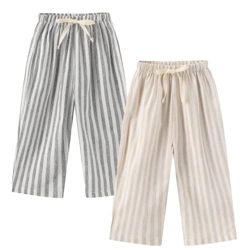 Ashmyova Classic Casual Pants for Boys Thin Cotton Stripe Elastics Waist Spring Summer Trousers Toddler Long Pants 2Pcs3