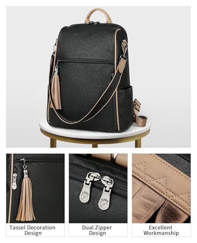 Image of FADEON Leather Backpack Purse for Women Designer Travel Backpack Purses PU Fashion Ladies Shoulder Bag with Tassel