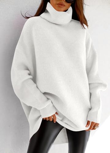Image of Womens Turtleneck Oversized Sweater Batwing Chunky Pullover Sweater Casual Fall Loose Knit Jumper Top