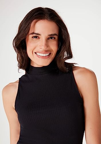 Regata Básica Feminina Em Malha Canelada Gola Alta