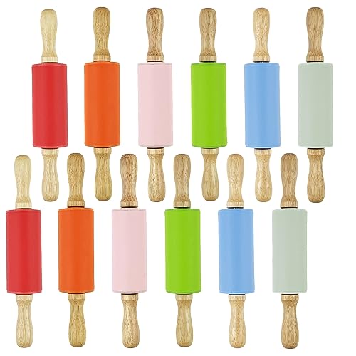 Kasteco 12 Pack Mini Small Rolling Pin for Kids, 9 Inch Kids Rolling Pin Wooden Handle