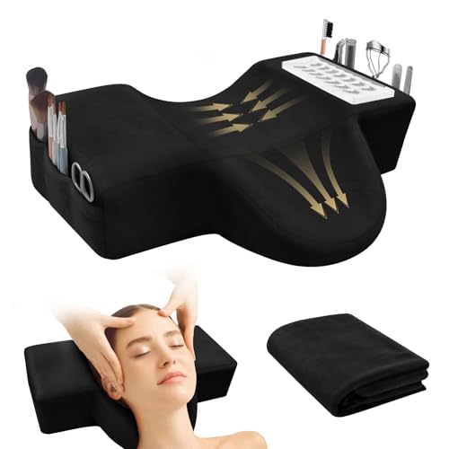 CGBE Lash Pillow for Eyelash Extensions: Ergonomic U-Shaped Neck Support Cushion Soft Flannel Eyelash Cushion for Home and Beauty Salon Lash Technician Bed Supplies - Black
