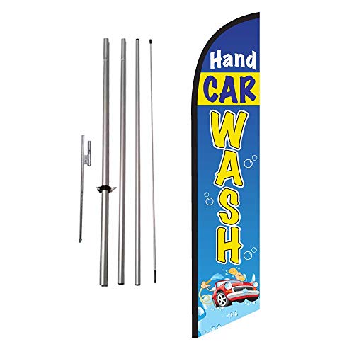 Hand Wash Advertising Feather Banner Swooper Flag Sign With Flag Pole Kit And Ground Stake, Car Wash Signs, Yellow #TOP3