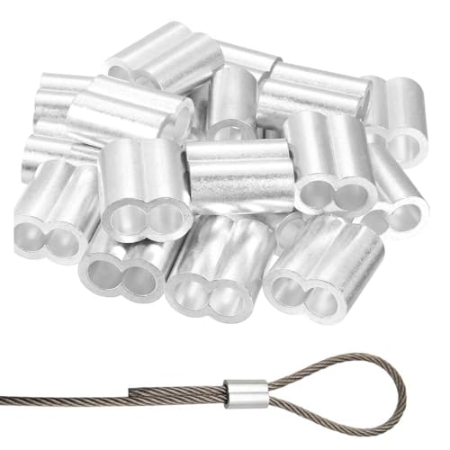 KYLOS 100 Unidades Arandelas de Aluminio - Virolas Dobles 3 mm para Cables y Cuerdas - Plateado - Para Manualidades, Joyería y Reparaciones - Pack Completo con 100 Piezas