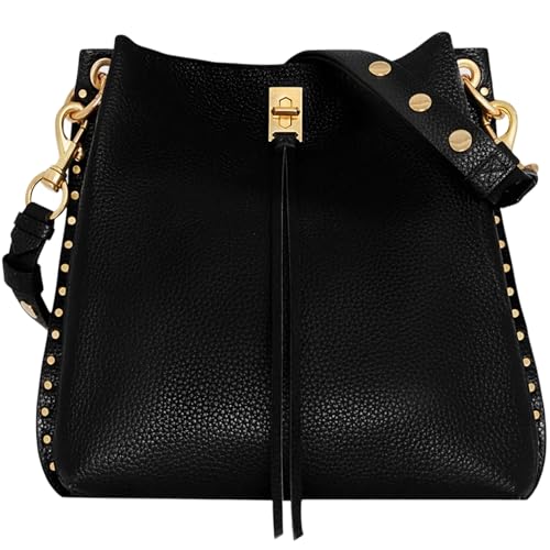 Image of Rebecca Minkoff Women's Darren Shoulder Bag, Women's Leather Handbag With Antique Brass Magnetic Turn Lock Hardware