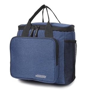 Wooum Water Resistance Khadi Lunch Bag, Tiffin Bag, Travel Lunch Pouch, Food Storage Bag with Handle for Office, College, School 11.5 liter - (Navy Blue)
