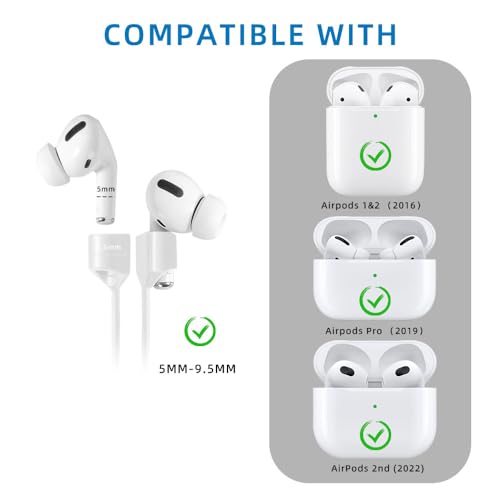 Image of Magnetic Anti-Lost Straps for AirPods,2 Pack Ultra Strong Magnetic AirPods Strap Anti-Lost Neck Rope Cord,Soft Silicone Sports Lanyard Compatible with AirPods 1&2 / Pro /2nd /3rd(2 Pack White)