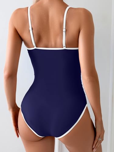 Image of Eomenie Women's One Piece Swimsuit Tummy Control Slimming Bathing Suit Color Block Spaghetti Strap 1 Piece Swim Suit Swimwear