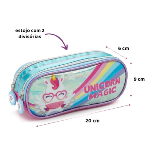 Kit Mochila De Rodinha Unicórnio Infantil Menina Escolar Com Lancheira Térmica e Estojo