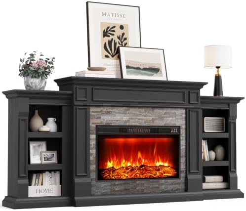 Naice 80" Electric Fireplace with Mantel Fireplace TV Stand for L...