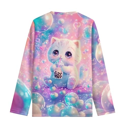Image of Girls Cartoon Print Long Sleeve Graphic Tee Casual Crew Neck T-Shirts for 3-16 Years Little Girls