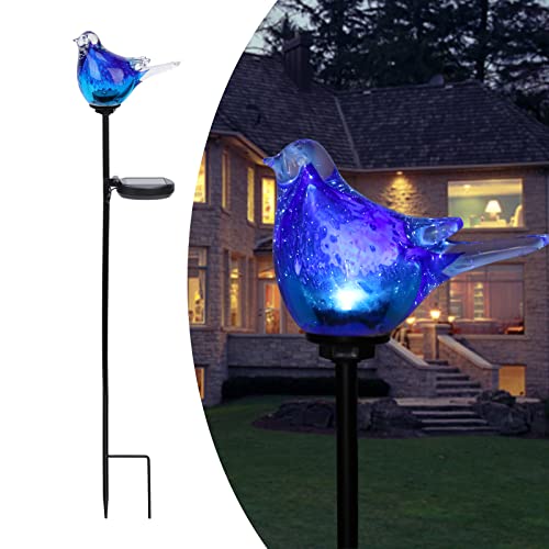 Afirst Solar Bluebird Garden Stake Lights - Hand Blown Glass Decorative Garden Pathway Lights Outdoor Waterproof Bird Glass Stakes by Afirst - Used condition - US$23.99