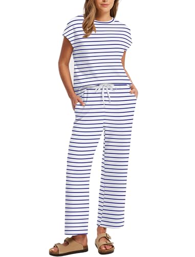 Image of Sampeel Two Piece Sets for Women Summer Vacation Outfits Cap Sleeve Tops Lounge Matching Sets Clothing Beach Fashion Clothes