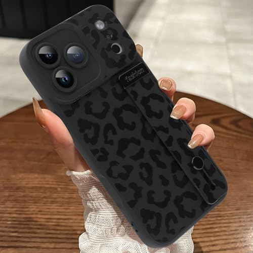 Coque Phone Pro guépard noire avec lanière pour femmes actives et sorties