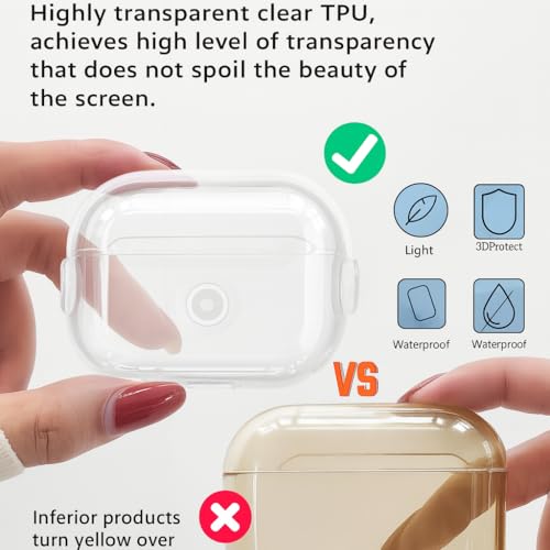 Image of Hybrid Clear Case Cover for Apple Airpods Pro 3 (2025), Anti-Yellowing, Safety Lock, Phone Stand (Transparent Black with Lock)