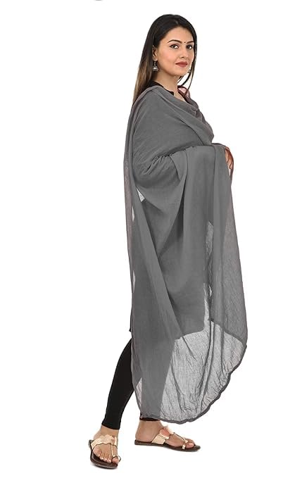 Image of Women's Solid Plain Pure Cotton long Dupatta & Chunnis odhni with pom pom border, 2.25 meter