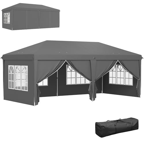 Outsunny Tonnelle de Jardin 3x6m Barnum Pliant avec Côtés Amovibles - Tente de Réception Structure en Acier Renforcée - Abri de Jardin Pop-up pour Mariage,...