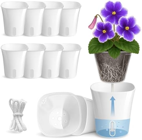 10 Pack 3" Self Watering Pots for Indoor Plants, Clear Inner Cup,...
