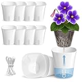 Vandorelle 10 Pack 3" Self Watering Pots for Indoor Plants, Clear Inner Cup, Small White Plastic Planters, Water Level Indicator, Drainage Holes, Extra 3ft Wick, Cuttings,Seedlings,Herb,African Violet