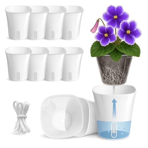 Vandorelle 10 Pack 3" Self Watering Pots for Indoor Plants, Clear Inner Cup, Small White Plastic Planters, Water Level Indicator, Drainage Holes, Extra 3ft Wick, Cuttings,Seedlings,Herb,African Violet