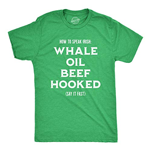 Crazy Dog T-Shirts Whale Oil Beef Hooked St. Patrick's Day Shirt for Men - XXL, Heather Green