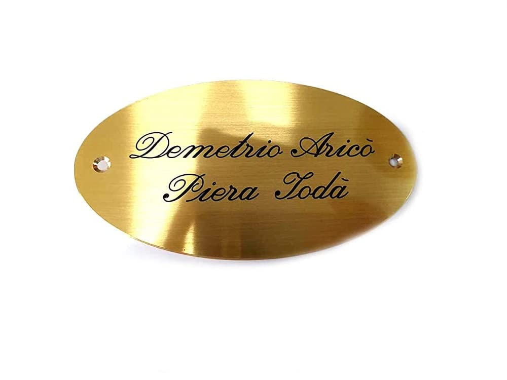 TARGA porta nome OTTONE 7,5x14 CM circa OVALE piatto,1 O 2 RIGHI,CORSIVO INGLESE O STAMPATELLO 2 FORI, INCISA, stanza porta CASA PERSONALIZZATA, UFFICIO o targhetta defunto +1 PORTACHIAVI