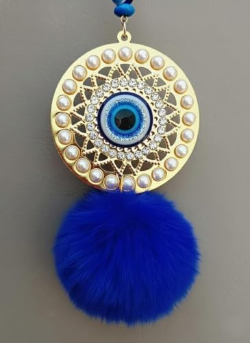 Image of Evil Eye Hanging Charm Nazar Battu for Car, Home House Entrance Door Decor Metal Dream Catcher