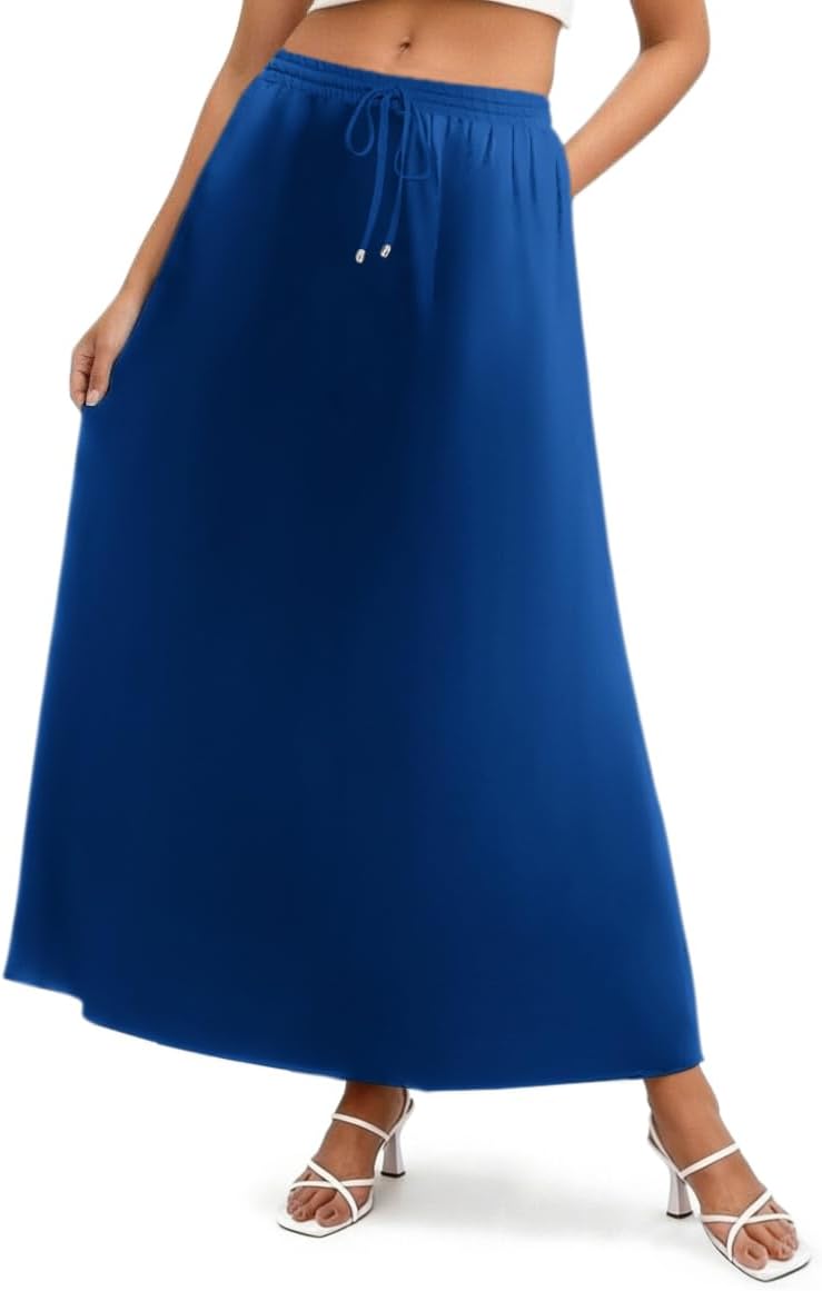 Zeagoo Women's 2026 Boho Floral Skirt Casual Elastic High Waist Maxi Skirts Flowy A Line Beach Long Skirt with Side Pockets