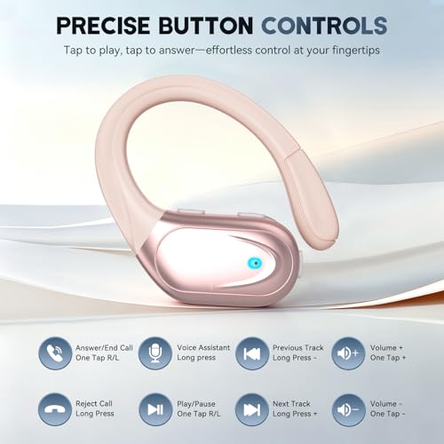 Image of HAOYUYAN Sports Bluetooth Headphones, 80Hrs Playtime Wireless Earbuds with LED Power Display, IPX7 Waterproof Earphones for Workout /Running, Noise Canceling Headset Ear Buds Rose Gold