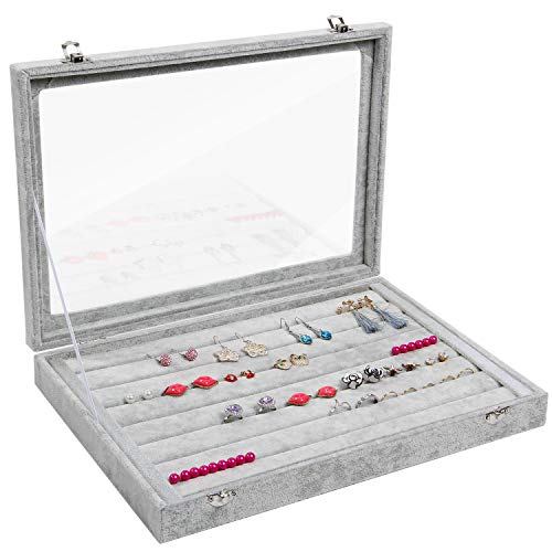 Valdler Velvet Stackable Jewelry Tray Showcase Display Storage Box (7 Slots)