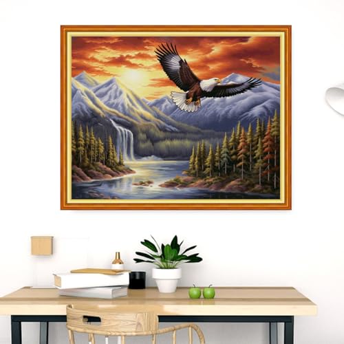 Image of Dooxvey Cross Stitch Kits for Adults Stamped Full Range of Embroidery Starter Kits for Beginners 11CT Printed Cross Stitch Patterns Needlepoint Kits Stamped Crossstitch-River Eagles 16x20 inch