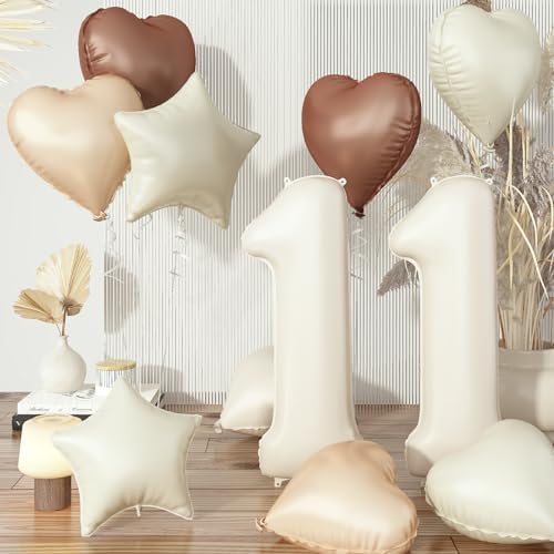 Nude 18 Balloons Decor for Girls, Beige Apricot Brown Tan Heart Balloon, Sand White 18 Balloon Boho Decor, Neutral Cream Foil Star Balloon for Kids 18th Birthday Wedding Anniversary Party Decoration