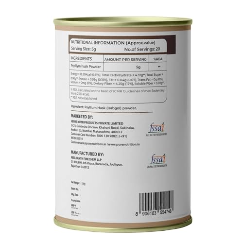Image of Pure Nutrition Psylliym Husk Isabgol Powder, 200g (100g x2) | Health Supplement 20 servings | Supports Gut & Digestive Health | Relieves Constipation & Bloating | Gluten-free, lactose-free and No Added Sugar