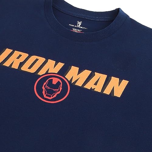 Image of Free Authority Iron Man Printed Regular Fit Blue Cotton Men's T-Shirt