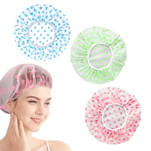 DILISEN 3 pièces de Bonnet de Douche imperméable, réutilisable, avec Bande élastique, adapté au Salon de Douche Spa pour Dames 3 Couleurs (Bleu + Vert + Rose)