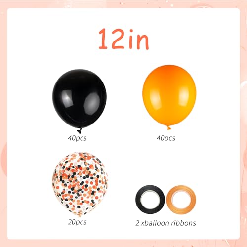 Image of 100pcs Black Orange Balloons, 12 inch Halloween Balloons, Orange and Black Confetti Party Balloon for Birthday, Class of 2025 Graduation Party Decorations