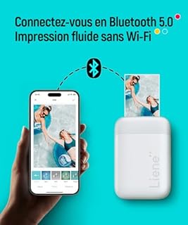 Liene Pearl K100 Mini Imprimante Photo pour iPhone, 2x3 Imprimante Photo Portable avec 50 Zink Papiers à Dos Collant, Bluetooth 5.0, Compatible avec iOS & Android, Application Dédiée (Blanc)