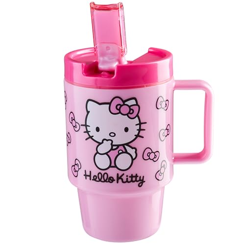 Get Trend Hello Kitty Sanrio Kids Water Bottle with Straw 16.9 oz BPA Free Leakproof Plastic Cup with Lid Handle Kawaii Tumbler Gifts for Kids (Pink Hello Kitty)