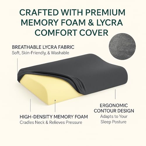 Image of The White Willow XXXL King Cervical Memory Foam Pillow - Orthopedic Neck & Shoulder Pain Relief, Spondylitis Support, Contour Medical Pillow for Sleeping, Slate Charcoal Grey