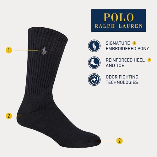 Polo Ralph Lauren Men's Ribbed Casual Crew Socks -3 Pair Pack- Cotton Comfort & Heel-toe Reinforcement4