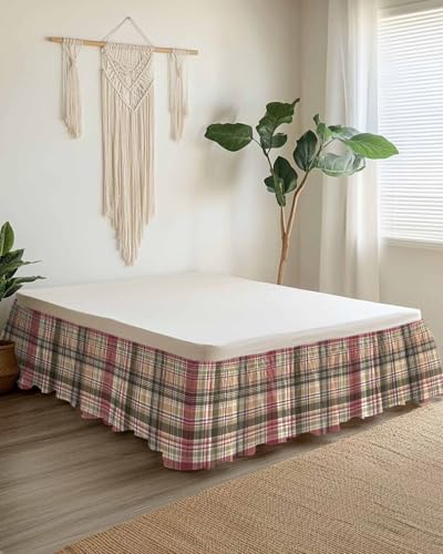 Vintage Plaid Bed Skirt Queen Size 16 Inch Drop, Adjustable