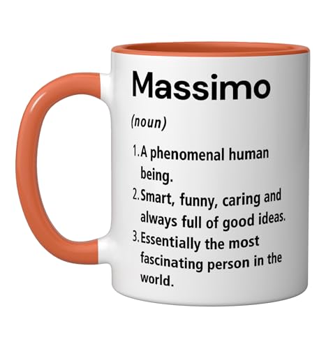 Taza de cerámica Massimo con diseño divertido en naranja y blanco miniatura 1