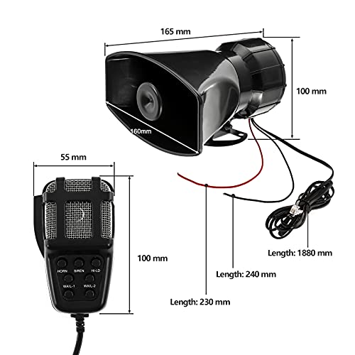 Auxmart Car Siren Horn 100W 7 Tone Sound Car Siren Vehicle Horn With Mic Pa Speaker System Warning Siren Speaker Amplifier Horn Fit For Cars Vans Trucks Vehicle Motorcycles, 12V #TOP5