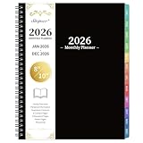2026 Monthly Planner - JAN. 2026 - DEC. 2026, 2026 Planner with Colorful Tabs, 8' x 10', Monthly Planner/Calendar 2026 with Contacts, Back Pocket, Thick Paper, Twin-Wire Binding - Waterproof Cover(Black)