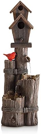 Alpine Corporation 35" Tall Outdoor 3-Tier Birdhouse Water Fountain Yard Art Decor