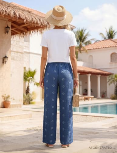 Image of Blooming Jelly Womens Boho Pants Beach Flowy Wide Leg Palazzo Pants Summer Floral Trousers Vacation Outfits