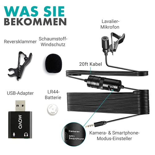 Movo Universal Lavalier-USB-Mikrofon für Computer mit USB-Adapter Kompatibel mit Laptop, Desktop, PC und Mac… – Bild 5
