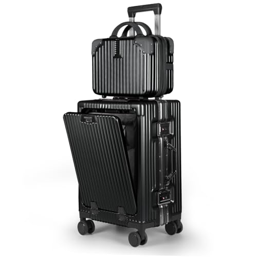 MERCURY TEXTIL- Maleta de Cabina con Neceser de Policarbonato y ABS, Maleta Multifuncional con USB y Abertura Frontal con Múltiples Compartimentos y Ruedas Dobles 360º(Negro)