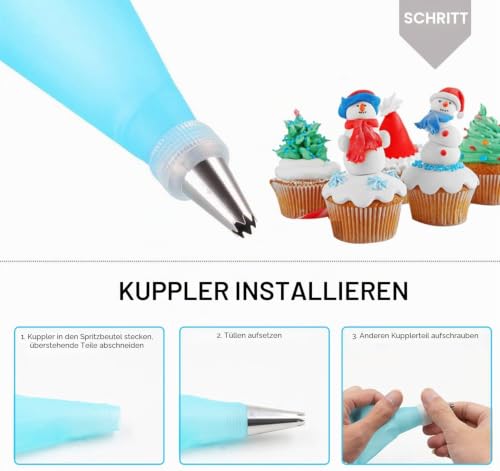 Foto von CVOZO CVOZOBackzubehör für Spritzbeutel Mit Tüllen, 35ps Torten Zubehör Weihnachten Backen Zubehör Wiederverwendbar Silikon Spritzbeutel für Perfektes und Präzises Dekorieren Backkreationen