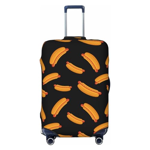 Cartoon Hot Dog Print Black Luggage Cover Protector Anti-Scratch Washable Fits 18-32 Inch Luggage-Small